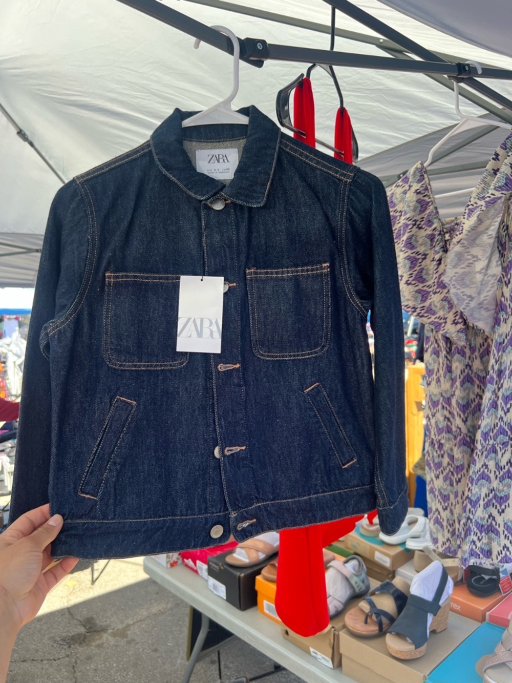 ZARA Dark Indigo Denim Jacket with Contrast Stitching